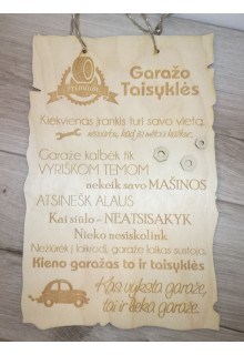 Medinė lentelė "Garažo taisyklės"